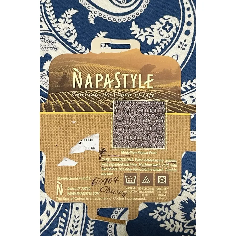 NapaStyle Oblong Tablecloth 60 x 104 Blue Medallion Michael Chiarello READ